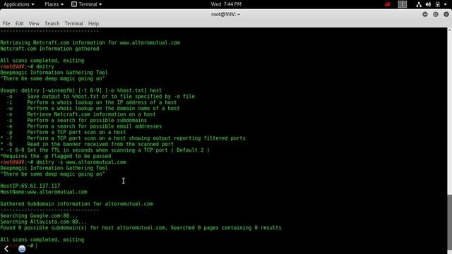 Kali linux tools - Information gathering -- dmitry tool