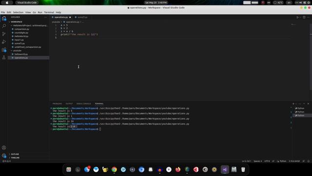 Python Operations and variables  - Shreya - 2