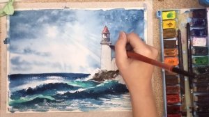 «Пейзаж. Маяк у моря» как нарисовать АКВАРЕЛЬ| Сезон 3-11 |Мастер-класс для начинающих ДЕМО