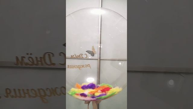 Большой прозрачный шар с гелием и перьями. Шар с перьями на день рождения