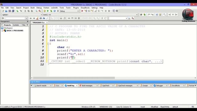 5-C Program to Find ASCII Value of a Character