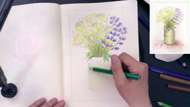 "Летний букет" как нарисовать КАРАНДАШИ цветные акварельные смотреть онлайн