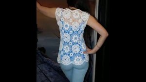 Ажурная туника из мотивов. Топ, майка крючком.