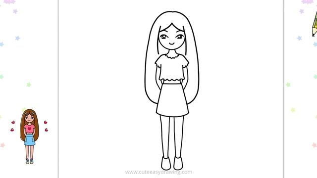 How to Draw a Cute Modern Girl with Long Hair | Cute Barbie Easy Drawing Girls - 18