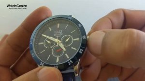 Q&Q CE02J502Y Blue Men's Chronograph Leather Wrist Watch