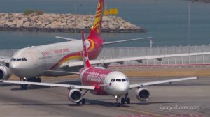 Эйрбас А330 авиакомпании Hong Kong Airlines в очереди на вылет в аэропорту Чек Лап Кок, Гонконг.