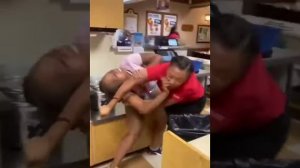 Two girls fight in restaurant tits out