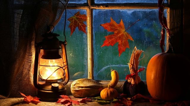 Атмосфера кануна Дня всех Святых и музыка - Rainy Halloween evening in a cozy cottage