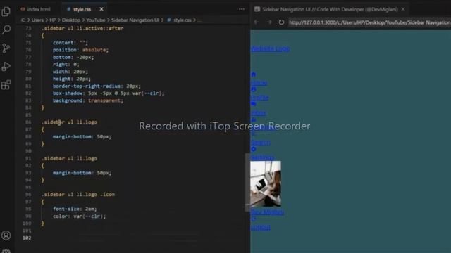 Dashboard Sidebar Menu using Html CSS & Javascript | Curve Outside