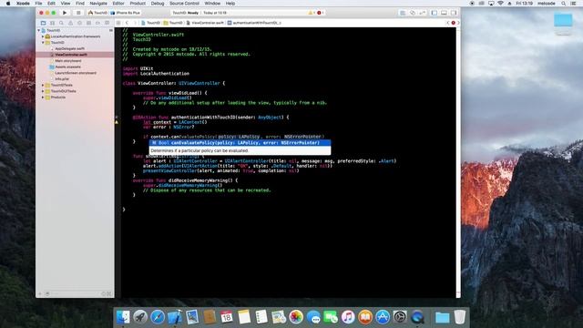 Xcode 7.2 Swift 2 Tutorial: iOS 9 Touch ID