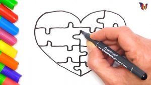 Как нарисовать сердце-пазл. Валентинка своими руками. Открытка-раскраска для детей