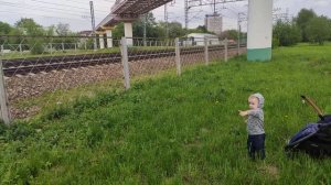 Проезд поезда Сапсан. Смотрит юный фанат ЖД.