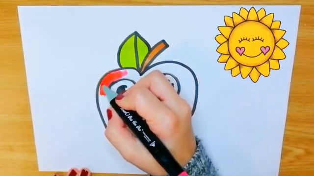 Раскраска для детей.Coloring book for children. How to draw an apple. смотреть онлайн