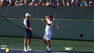 Novak Djokovic and Todd Martin practice serving drills -- Indian Wells Pt. 20