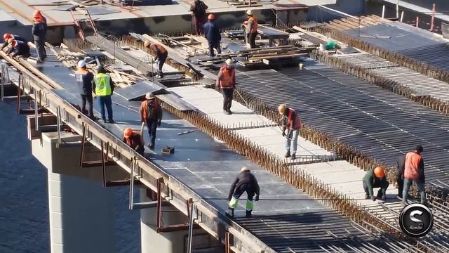 Балочный мост Запорожье. Установка пролётного строения в проектное положение, вязка арматуры