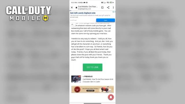 Today Working Redeem Code Codm | get FREE Gunzo Skin in Cod Mobile | CODM Free Skin [Season 9]