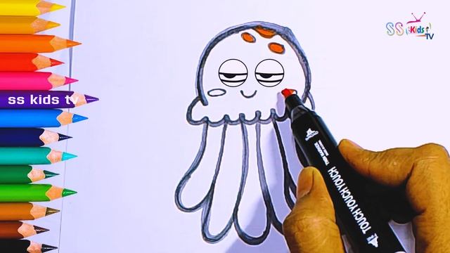 Jellyfish🪼🌈 easy way to drawing and coloring for kids and toddlers| Drawing Basics|sskidstv