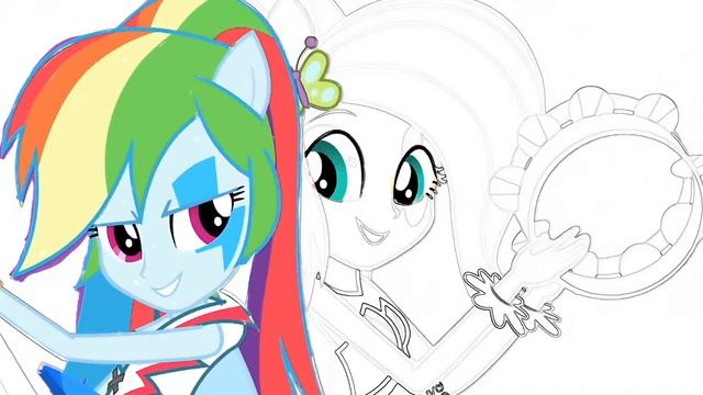 Раскрашиваем Радуга и Флаттершай из Мультфильма Мой Маленький Пони MLP Волшебная Раскраска