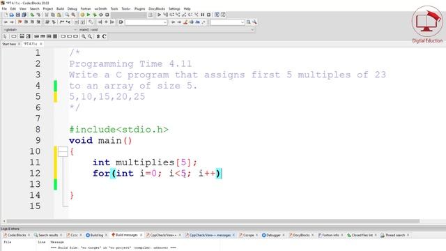 Programming Time 4.11 | 10th Computer Science | C Program that First 5 Multiples of 23 Using Array