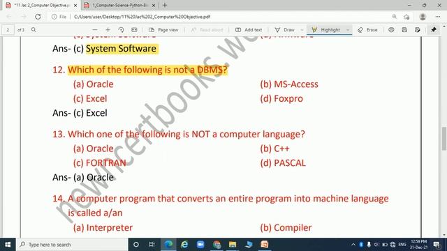 Class 11 MCQ 2_Computer Science | Chapter 2: Software Concepts | JAC: 2021-22 | Objective Questions
