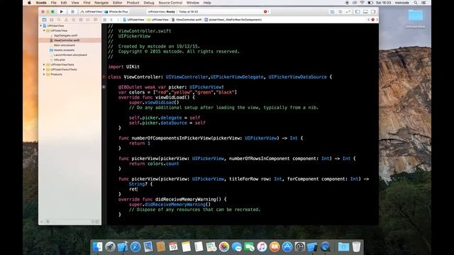 Xcode 7.2 Swift 2 Tutorial: iOS 9 UIPickerView