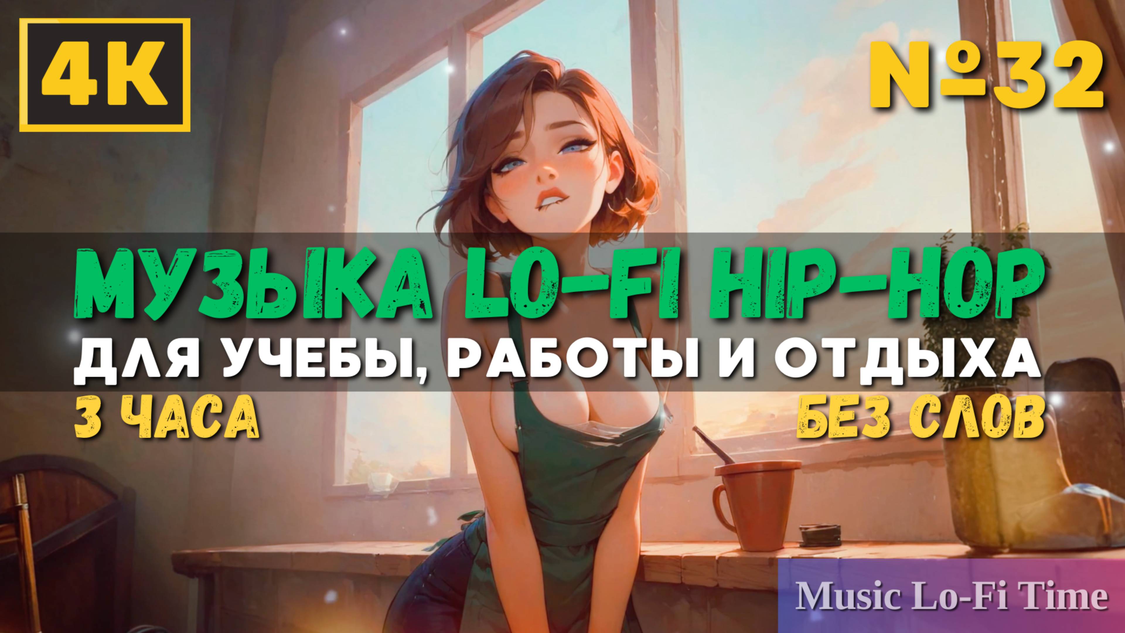 3 Часа/4К - Музыка Lofi Hip-Hop №32 музыка для работы, учебы, фона, баров и кафе