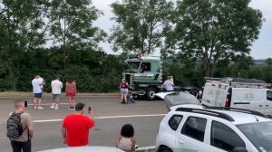 UITTOCHT TRUCKSHOW CINEY 2023 truck departures, truck spotting Scania V8 open pipe