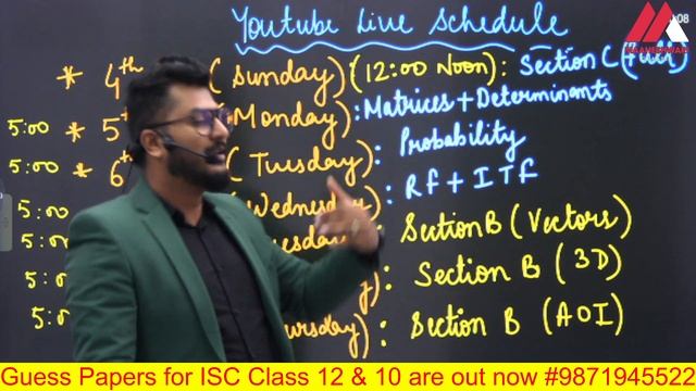 Live Class Schedule | Last 20 days Strategy for ISC Mathematics | Class 12 | 2024 | Yash Maheshwari