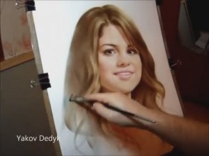 Поэтапное рисование портрета сухой кистью в цвете