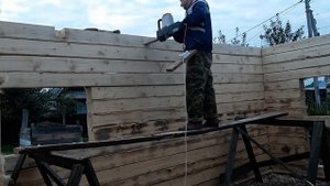 Баня за 200 000 из бруса 150х150, 6х4 м. Потолочные балки. Потайные пазы.