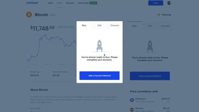 Покупка криптовалюты на Coinbase