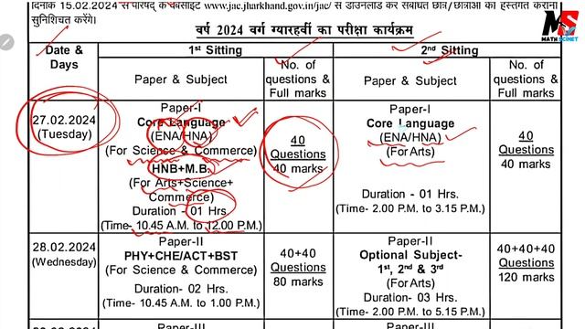 परीक्षा रूटीन जारी 💥Jac Board Exam Routine 2024 || Class -11 Exam Routine