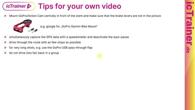 14. Ride you own bike-video with the gpx-file and the simultaneous recorded video
