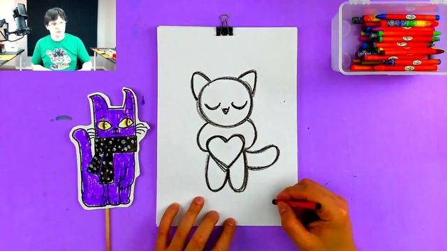 Простые рисунки - рисуем кошку мелками