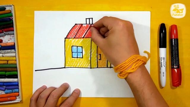Как нарисовать ДОМИК - Уроки рисования с РыбаКит папа рисует смотреть онлайн