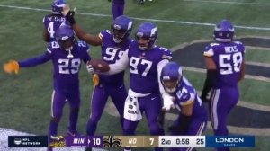 Dalvin Tomlinson Strip Sack Fumble on Andy Dalton | Vikings vs Saints