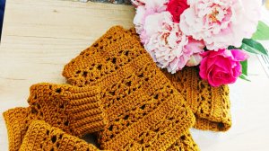 ОБЗОР. Горчичный шарф ажурный на осень крючком - обзор.mp4