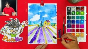 Простые ПЕЙЗАЖИ рисуем красками  РыбаКит папа рисует