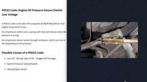 Causes and Fixes P0522 Code: Engine Oil Pressure Sensor/Switch Low Voltage