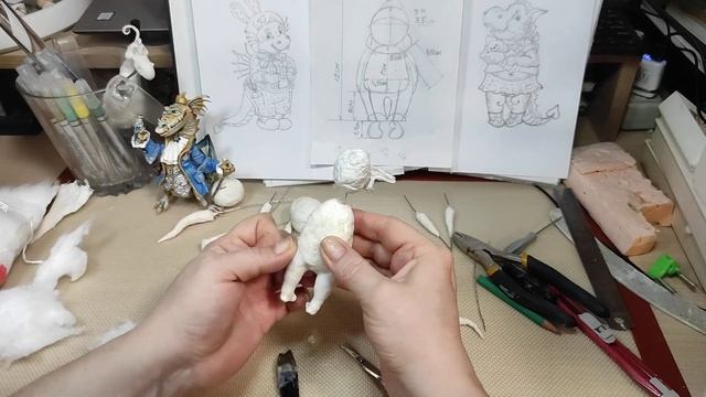 🐉🐉Ватная игрушка ДРАКОНЧИКИ. Урок 2. Лепин мордочку девочке.  Соединяем ноги с туловищем.