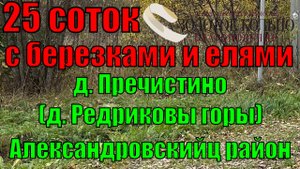 Участок 25 соток в деревне Пречистино,около деревни Редриковы горы, Александровский район