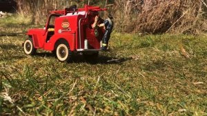 Tonka Fire Truck Jeep responds to fire. Vintage Tonka Jeep in action