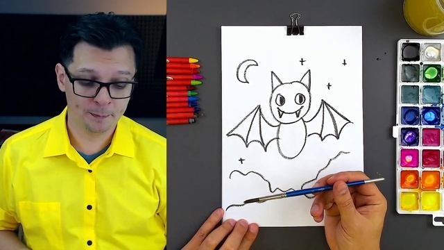 Летучая мышь рисуем красками с РыбаКит на Хэллоуин