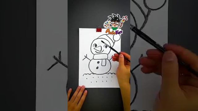 Как нарисовать снеговика #рыбакит #простыерисунки #детскиепесни #новыйгод ￼