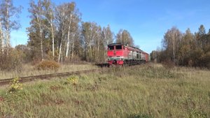 Тепловоз 2ТЭ10М-2129 с грузовым поездом не перегоне Окская - Кожевенное