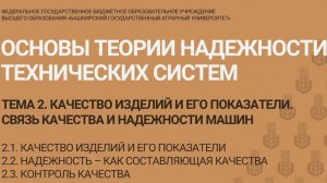 2.1-2.3 Качество изделий и его показатели. Надежность –как составляющая качества. Контроль качества