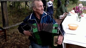 Сельский гармонист-самоучка играет на старой тульской гармони