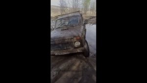 Нива в грязи. Сели в луже. Полный привод- в голове.