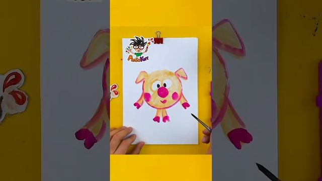 Как нарисовать Нюшу свинку из мультика смешарики рисуем красками акварель урок рисования для детей