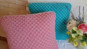 Интерьерные вязаные подушки узором "Звездочки".